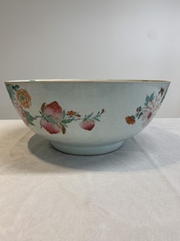 A large Chinese famille rose punch bowl with flowering and fruiting branches, Qianlong