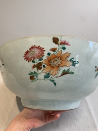 A large Chinese famille rose punch bowl with flowering and fruiting branches, Qianlong