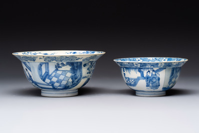 Two Chinese blue and white 'klapmuts' bowls with narrative design, Kangxi