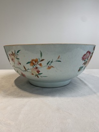 A large Chinese famille rose punch bowl with flowering and fruiting branches, Qianlong