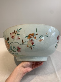 A large Chinese famille rose punch bowl with flowering and fruiting branches, Qianlong