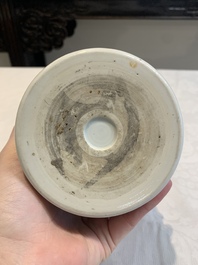 A Chinese famille verte coral-red-ground 'chrysanthemum scroll' brush pot, Kangxi