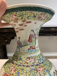 A Chinese famille rose yellow-ground vase with narrative design, Yongzheng