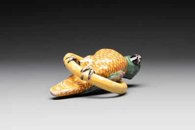 A polychrome Dutch Delft parrot, 19th C.