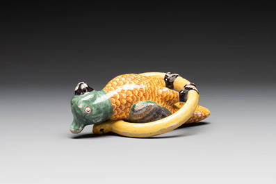 A polychrome Dutch Delft parrot, 19th C.