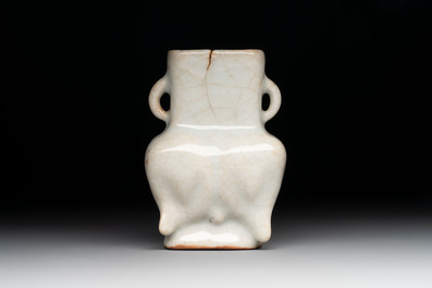 Three Chinese Longquan celadon saucers and an archaistic ge-type vase, Ming/Qing