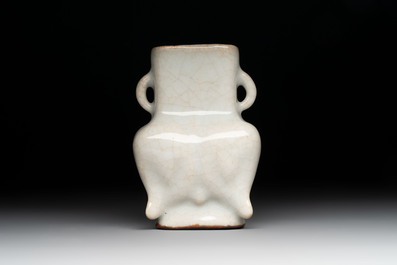 Three Chinese Longquan celadon saucers and an archaistic ge-type vase, Ming/Qing