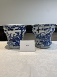 A pair of Chinese blue and white 'birds among flowering branches' jardini&egrave;res, 19th C.