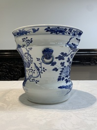 A pair of Chinese blue and white 'birds among flowering branches' jardini&egrave;res, 19th C.