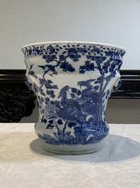 A pair of Chinese blue and white 'birds among flowering branches' jardini&egrave;res, 19th C.