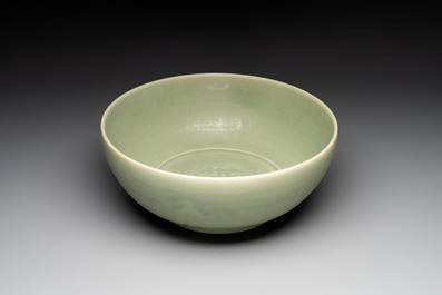 A Chinese Longquan celadon bowl with 'anhua' floral design, Ming