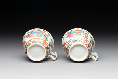 14 Chinese Canton famille rose 'Wu Shuang Pu-style' cups and saucers, 19th C.