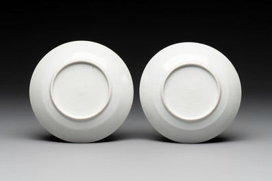 14 Chinese Canton famille rose 'Wu Shuang Pu-style' cups and saucers, 19th C.
