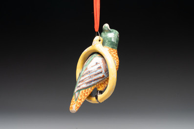 A polychrome Dutch Delft parrot, 19th C.