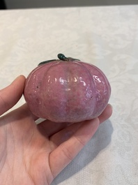 A collection of five Chinese famille rose peaches and pumpkins, including a box and cover, 19th C.