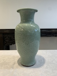 A Chinese celadon-glazed vase with floral design, Qianlong