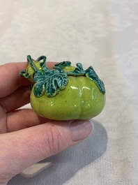 A collection of five Chinese famille rose peaches and pumpkins, including a box and cover, 19th C.