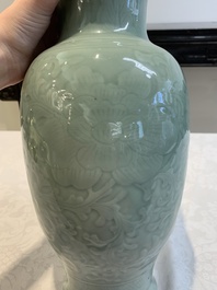 A Chinese celadon-glazed vase with floral design, Qianlong