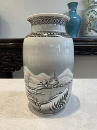 A Chinese grisaille 'winter landscape' vase, Qianlong mark, 20th C.