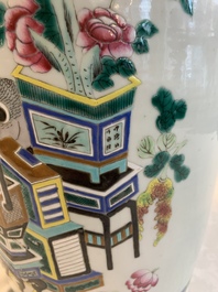 Two Chinese famille rose vases with birds among flowers and narrative design, 19th C.