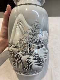 A Chinese grisaille 'winter landscape' vase, Qianlong mark, 20th C.