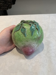 A collection of five Chinese famille rose peaches and pumpkins, including a box and cover, 19th C.