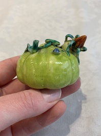 A collection of five Chinese famille rose peaches and pumpkins, including a box and cover, 19th C.