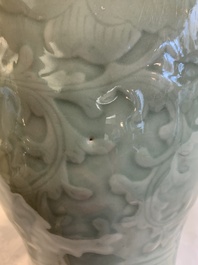 A Chinese celadon-glazed vase with floral design, Qianlong