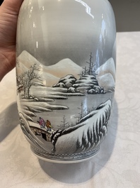 A Chinese grisaille 'winter landscape' vase, Qianlong mark, 20th C.