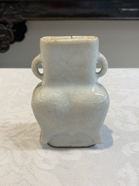 Three Chinese Longquan celadon saucers and an archaistic ge-type vase, Ming/Qing
