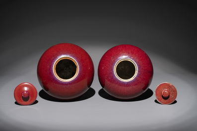 Four Chinese flamb&eacute;-glazed jars and covers, 19th C.