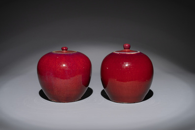 Four Chinese flamb&eacute;-glazed jars and covers, 19th C.