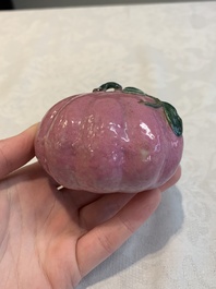 A collection of five Chinese famille rose peaches and pumpkins, including a box and cover, 19th C.