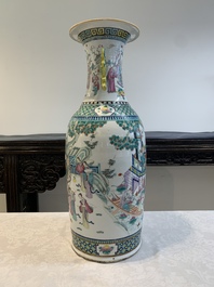 Two Chinese famille rose vases with birds among flowers and narrative design, 19th C.