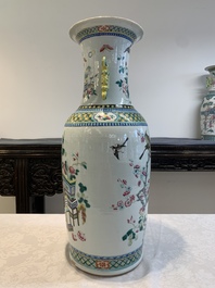 Two Chinese famille rose vases with birds among flowers and narrative design, 19th C.