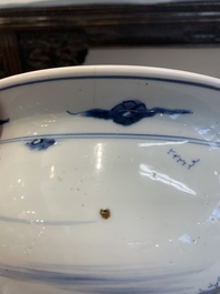 A Chinese blue and white 'river landscape' censer, 18th C.