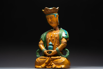 A large Chinese sancai-glazed Buddha, possibly from the Chengde Palace, Qianlong