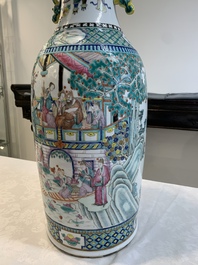 Two Chinese famille rose vases with birds among flowers and narrative design, 19th C.