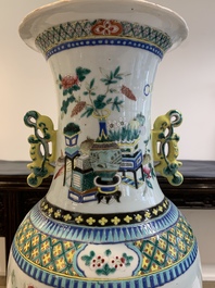 Two Chinese famille rose vases with birds among flowers and narrative design, 19th C.