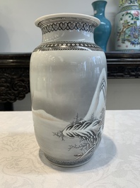 A Chinese grisaille 'winter landscape' vase, Qianlong mark, 20th C.