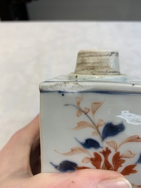 A Chinese verte-Imari tea caddy with the arms of Sampaio e Melo for the Portuguese market, Kangxi