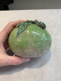 A collection of five Chinese famille rose peaches and pumpkins, including a box and cover, 19th C.
