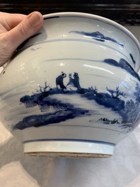 A Chinese blue and white 'river landscape' censer, 18th C.