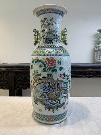 Two Chinese famille rose vases with birds among flowers and narrative design, 19th C.