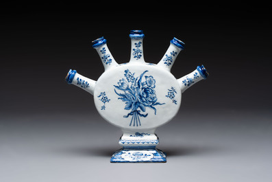 A fine and unusual blue and white Dutch Delft tulip vase, 18th C.