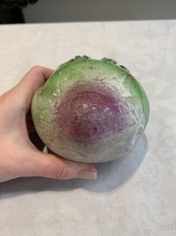 A collection of five Chinese famille rose peaches and pumpkins, including a box and cover, 19th C.