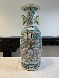 Two Chinese famille rose vases with birds among flowers and narrative design, 19th C.