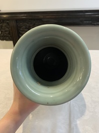 A Chinese celadon-glazed vase with floral design, Qianlong