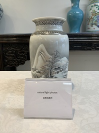 A Chinese grisaille 'winter landscape' vase, Qianlong mark, 20th C.