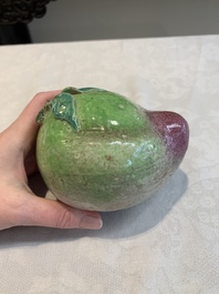 A collection of five Chinese famille rose peaches and pumpkins, including a box and cover, 19th C.